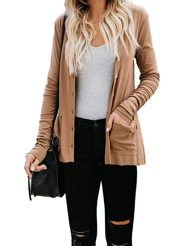Gilet cardigan à manches longues en maille ample boutonnée pour femme 