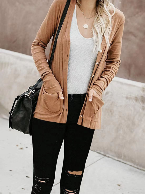 Gilet cardigan à manches longues en maille ample boutonnée pour femme 