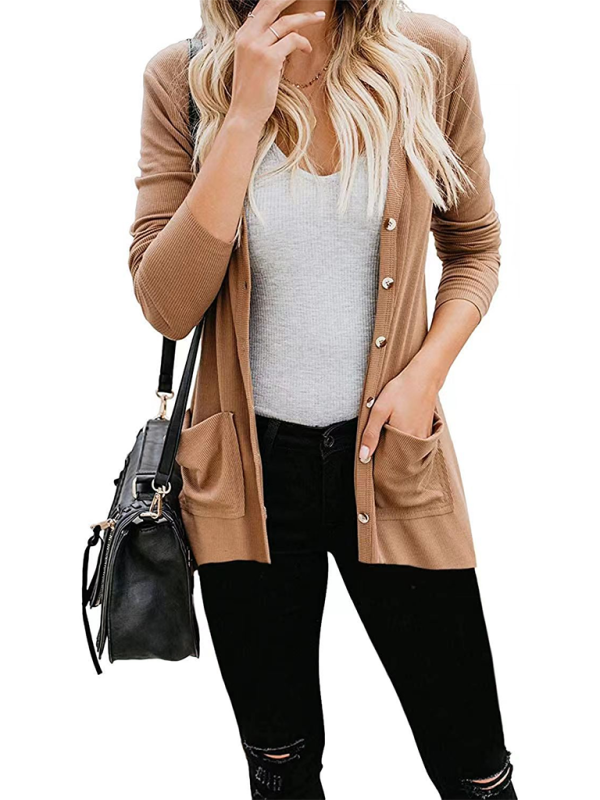Gilet cardigan à manches longues en maille ample boutonnée pour femme 