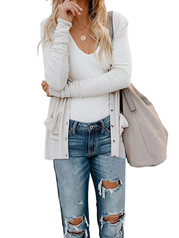 Gilet cardigan à manches longues en maille ample boutonnée pour femme 