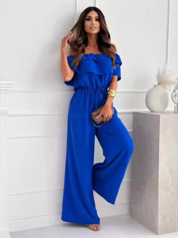 Einteiliger, taillierter Jumpsuit mit Kragen, lässig, einfarbig 