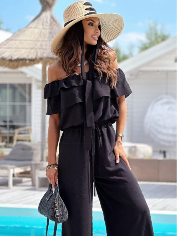 Einteiliger, taillierter Jumpsuit mit Kragen, lässig, einfarbig 
