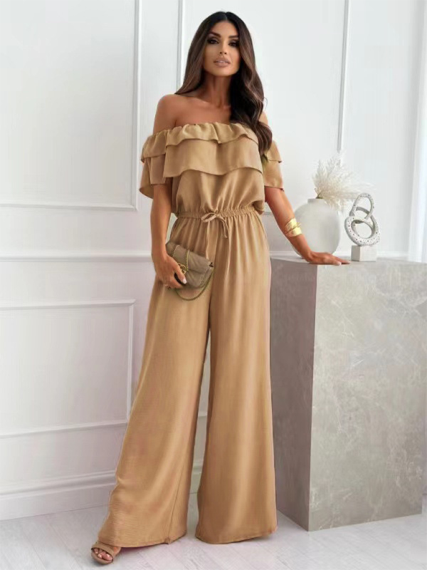 Einteiliger, taillierter Jumpsuit mit Kragen, lässig, einfarbig 