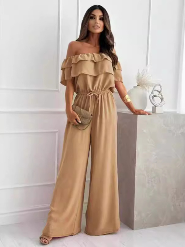 Einteiliger, taillierter Jumpsuit mit Kragen, lässig, einfarbig 