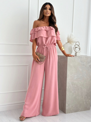 Einteiliger, taillierter Jumpsuit mit Kragen, lässig, einfarbig 
