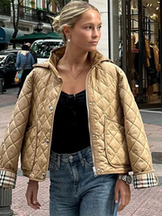 Neue Damen-Baumwolljacke mit Rautensteppung und Kapuze 