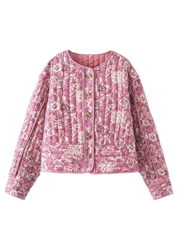 Veste en coton à col rond et imprimé floral 