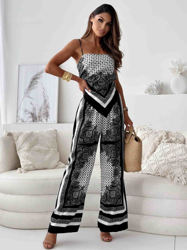 Ensemble deux pièces débardeur imprimé tendance, haut bustier et pantalon fleuri 
