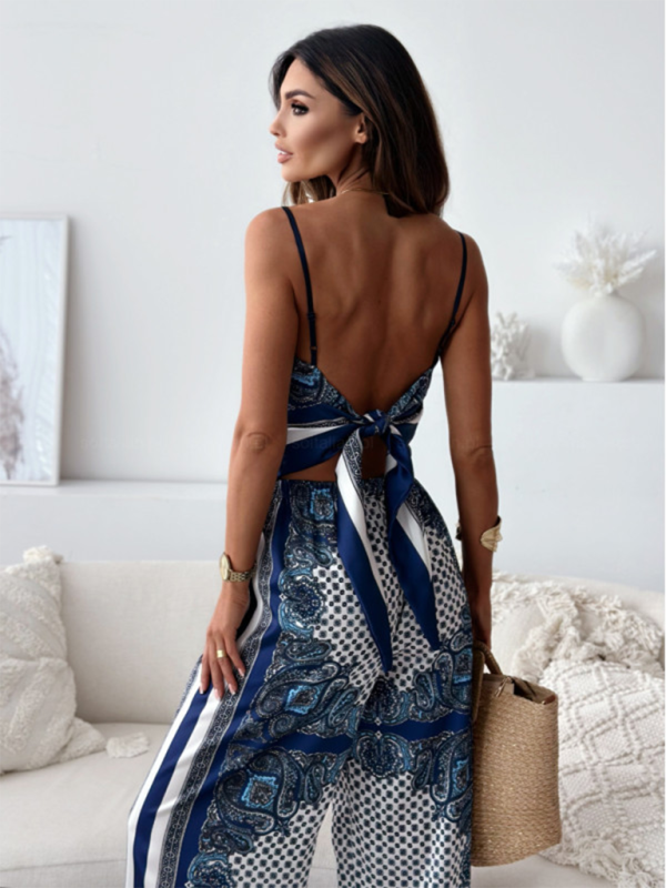 Ensemble deux pièces débardeur imprimé tendance, haut bustier et pantalon fleuri 