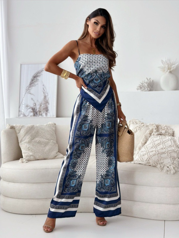 Ensemble deux pièces débardeur imprimé tendance, haut bustier et pantalon fleuri 