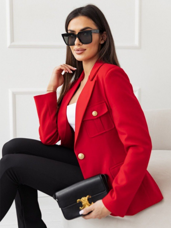 Women's Red Double-Breasted Blazer – front view