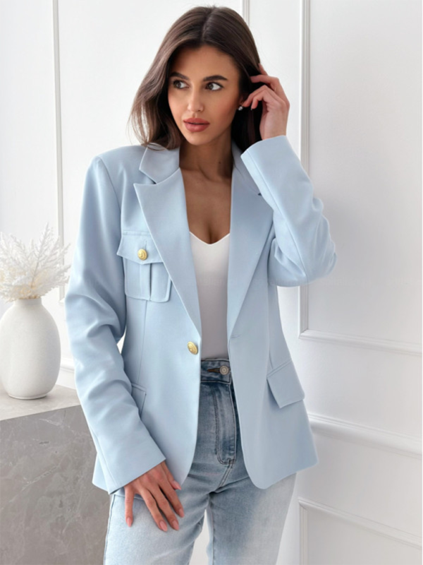 New long-sleeved double-breasted plaid blazer – detail view
