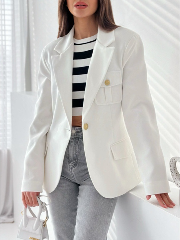 New long-sleeved double-breasted plaid blazer – detail view