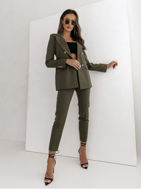 Double-breasted blazer olive green – side view
