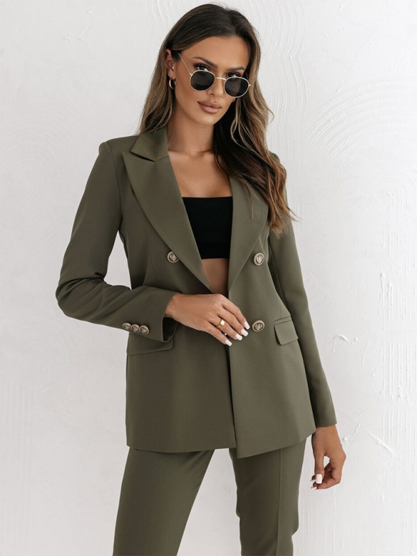 Double-breasted blazer olive green styled