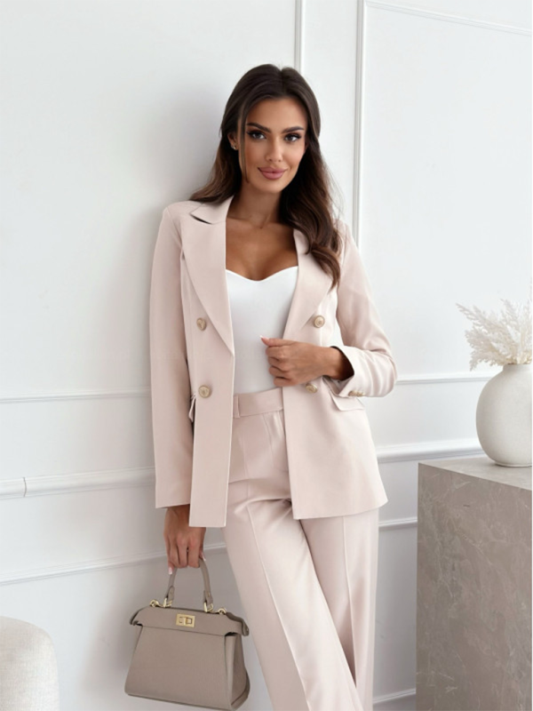 New double-breasted solid color fashion blazer – detail view