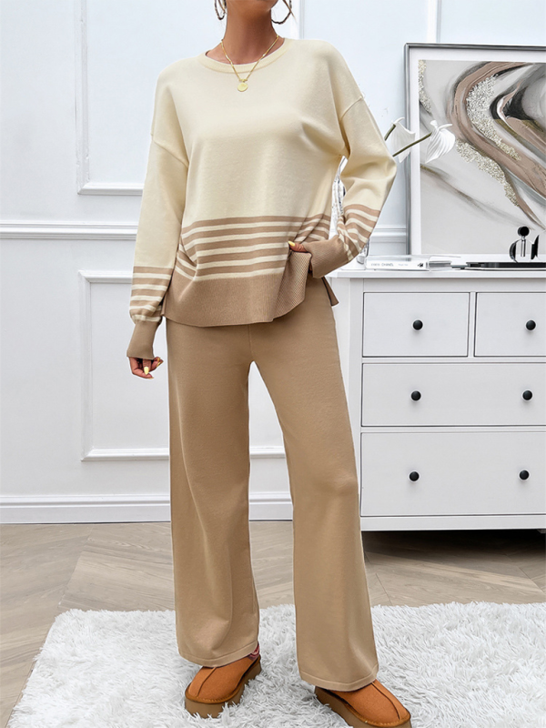 Ensemble pantalon et pull décontracté et ample de couleurs contrastées 