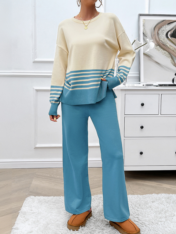 Ensemble pantalon et pull décontracté et ample de couleurs contrastées 