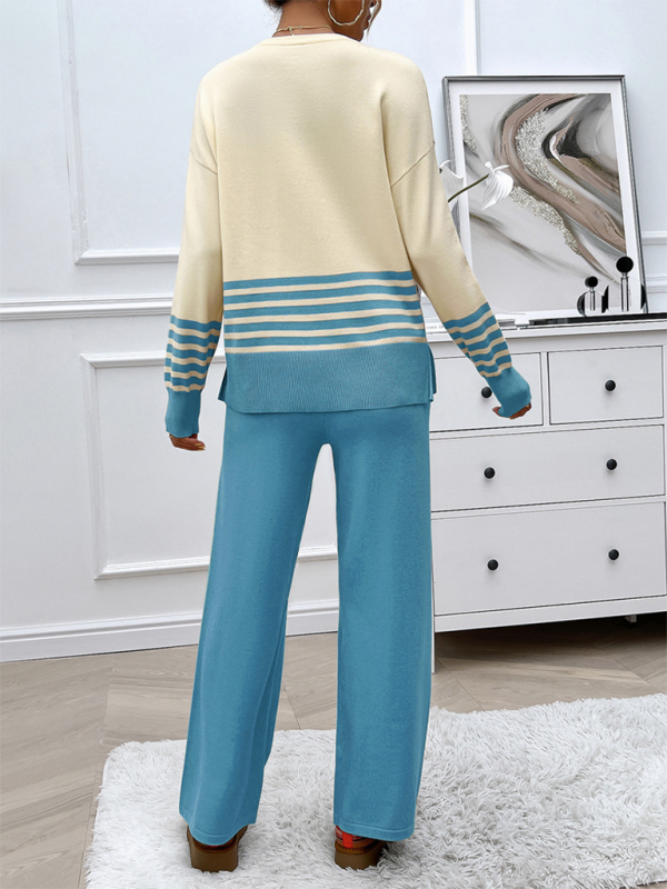 Ensemble pantalon et pull décontracté et ample de couleurs contrastées 