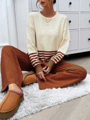 Ensemble pantalon et pull décontracté et ample de couleurs contrastées 