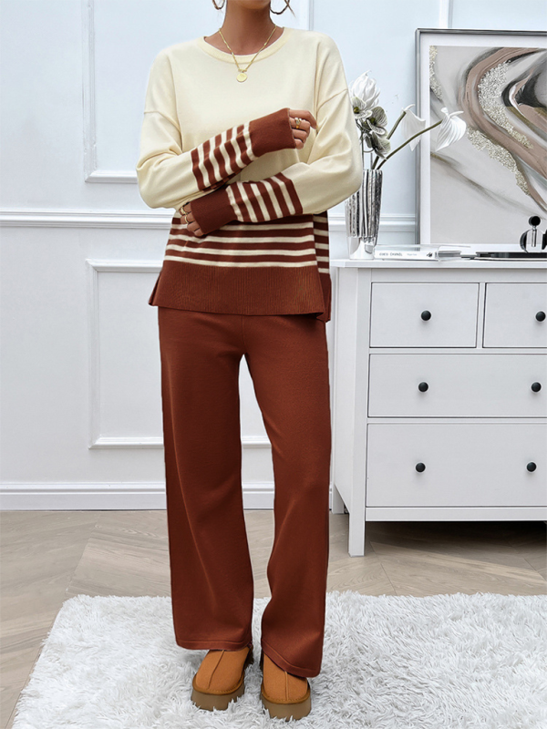 Ensemble pantalon et pull décontracté et ample de couleurs contrastées 