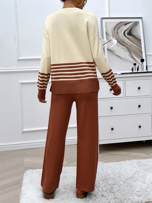 Ensemble pantalon et pull décontracté et ample de couleurs contrastées 