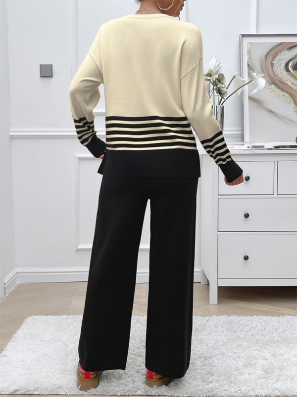 Ensemble pantalon et pull décontracté et ample de couleurs contrastées 