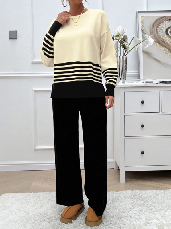 Ensemble pantalon et pull décontracté et ample de couleurs contrastées 