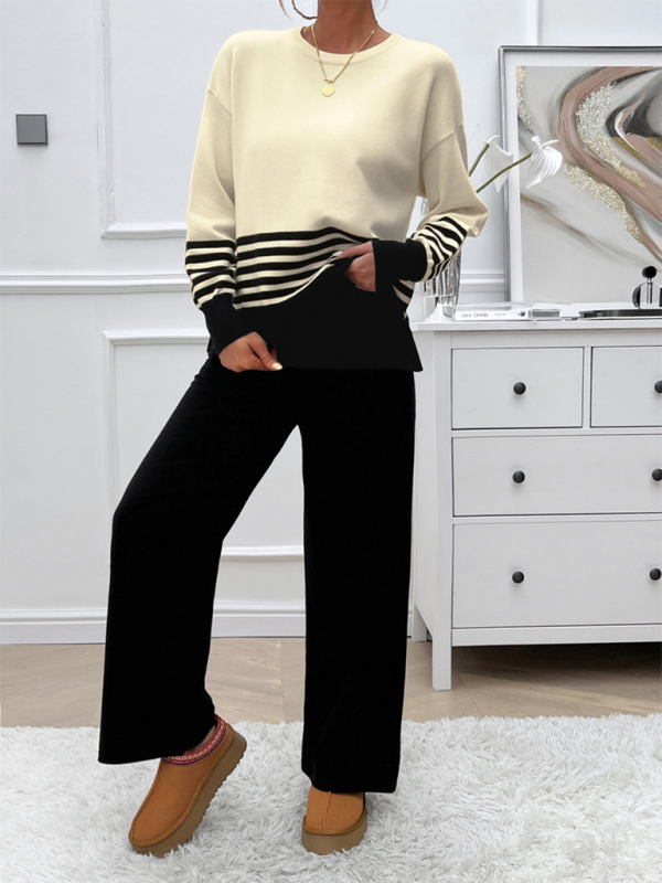 Ensemble pantalon et pull décontracté et ample de couleurs contrastées 