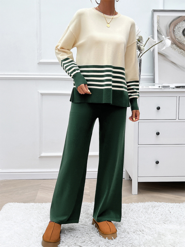 Ensemble pantalon et pull décontracté et ample de couleurs contrastées 