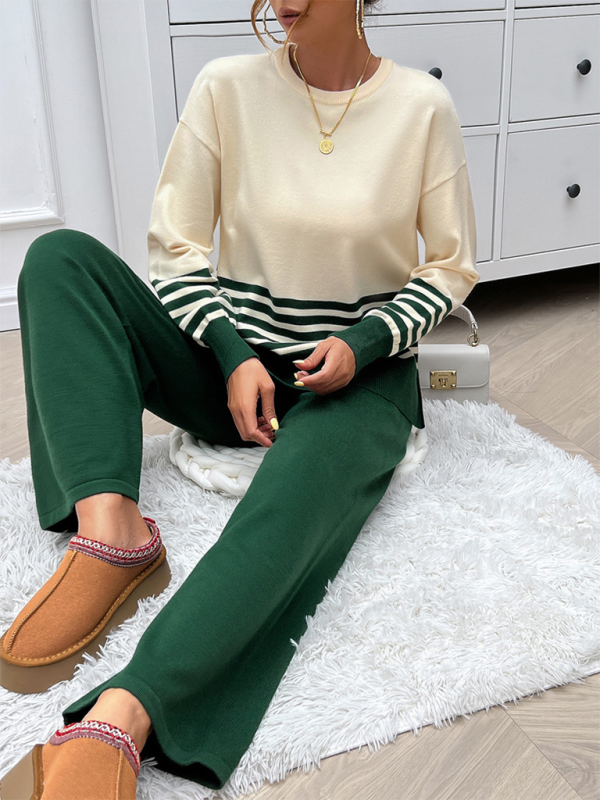 Ensemble pantalon et pull décontracté et ample de couleurs contrastées 