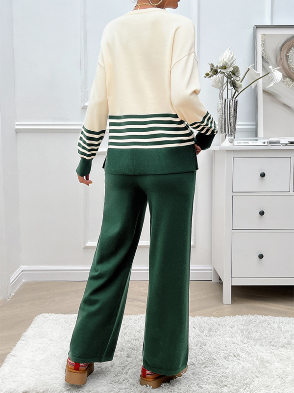 Ensemble pantalon et pull décontracté et ample de couleurs contrastées 