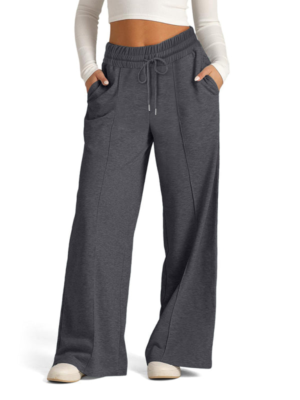 Women's Tie-Dye Solid Color Waisted Fashion Wide Leg Casual Pants – closeup view