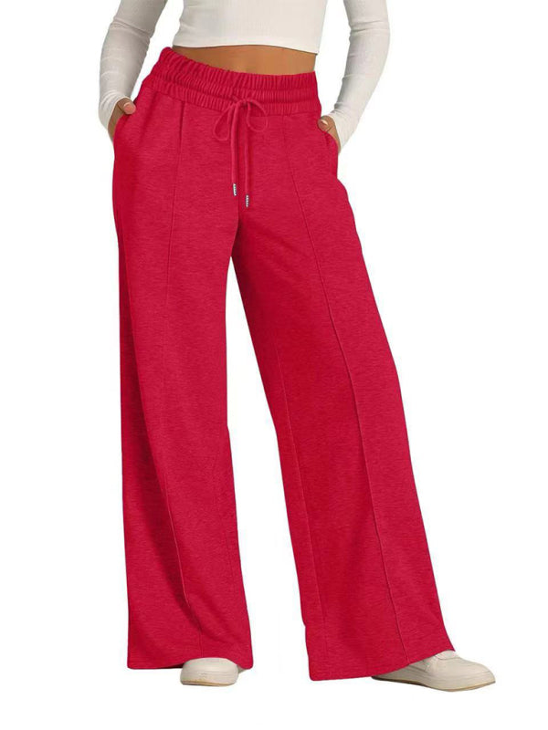 Women's red wide-leg joggers with drawstring – front view