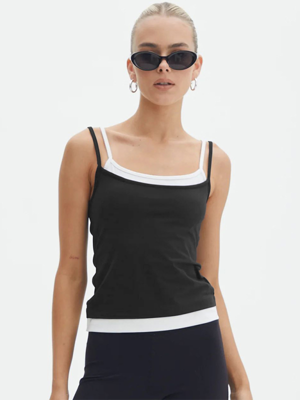 Farbmix-Fake-Zweiteiler-Spice-Girls-Camisole-Tanktop-Strickpullover 