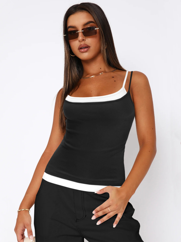 Farbmix-Fake-Zweiteiler-Spice-Girls-Camisole-Tanktop-Strickpullover 