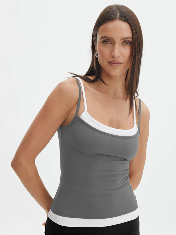 Farbmix-Fake-Zweiteiler-Spice-Girls-Camisole-Tanktop-Strickpullover 