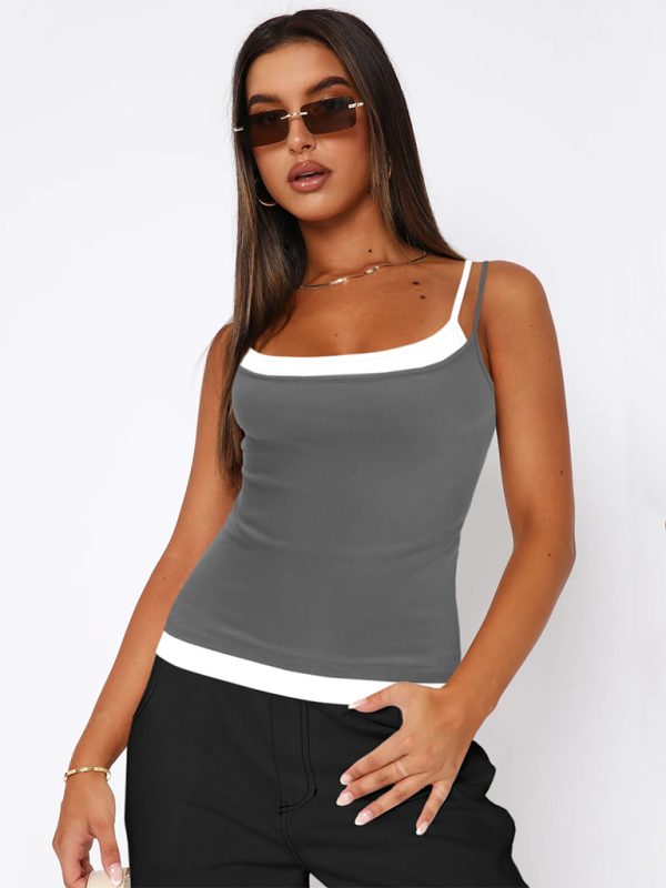 Farbmix-Fake-Zweiteiler-Spice-Girls-Camisole-Tanktop-Strickpullover 