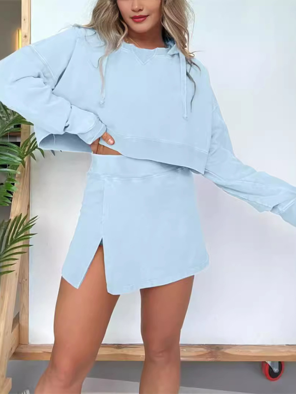 New women's long-sleeved hooded sweatshirt skirt set – detail view
