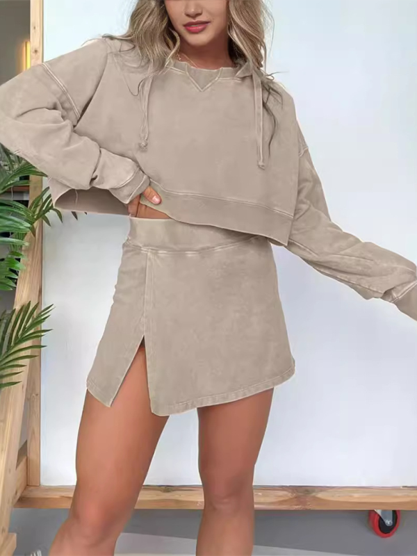 New women's long-sleeved hooded sweatshirt skirt set – back view