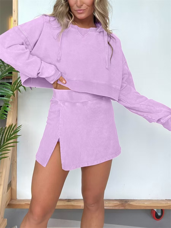 New women's long-sleeved hooded sweatshirt skirt set – side view