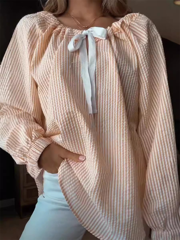 Women's striped lace-up top – detail view