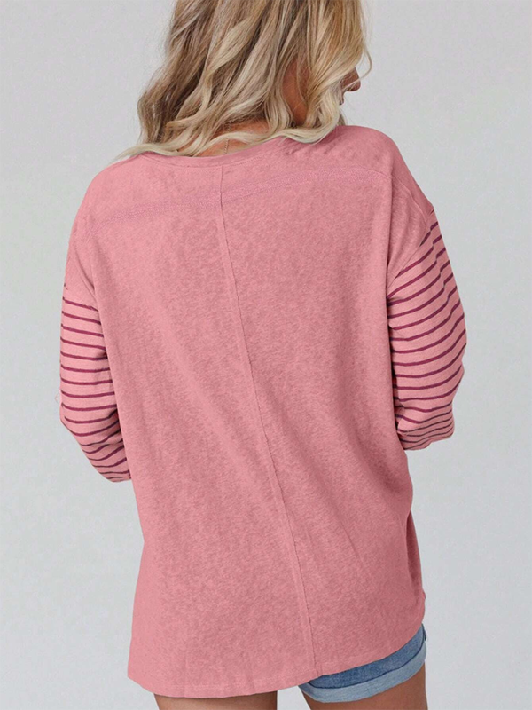 Neues, lässiges Langarm-T-Shirt mit Rundhalsausschnitt und Streifenmuster in verschiedenen Farben. 