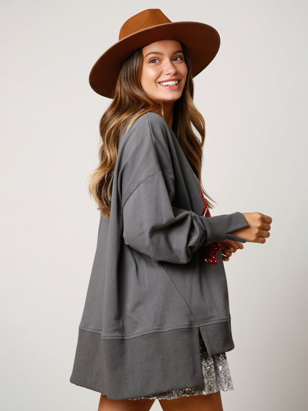 Sweat-shirt à paillettes avec motif de tasses de bonbons de Noël 