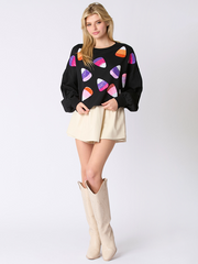 Halloween-Süßigkeiten-Pailletten-Langarm-Freizeitpullover 