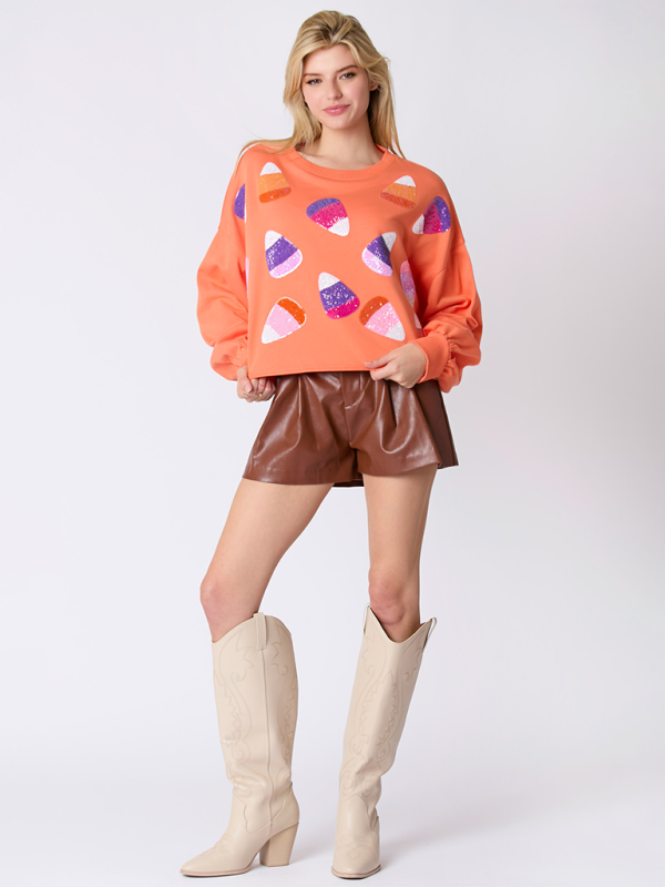 Halloween-Süßigkeiten-Pailletten-Langarm-Freizeitpullover 