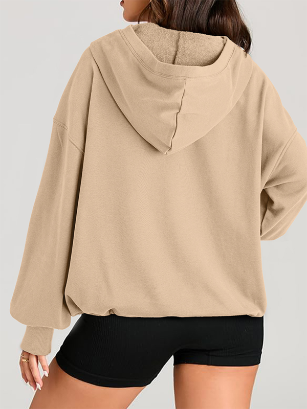 Sweat-shirt à capuche à manches longues pour femme, couleur unie, fermeture éclair 