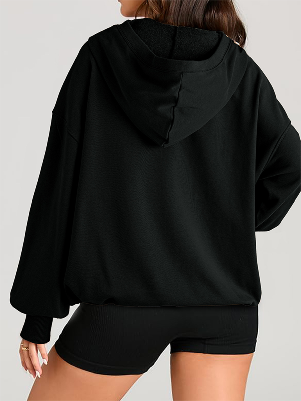 Sweat-shirt à capuche à manches longues pour femme, couleur unie, fermeture éclair 