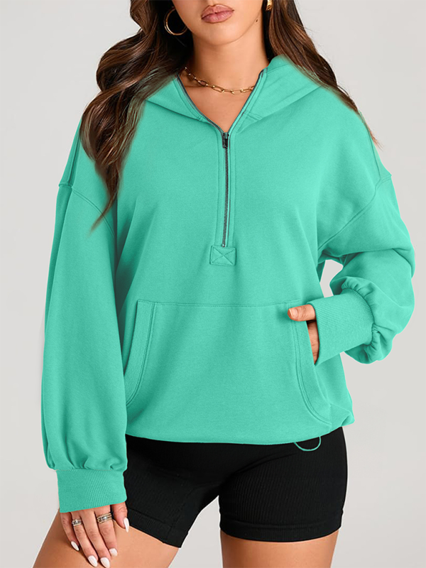 Sweat-shirt à capuche à manches longues pour femme, couleur unie, fermeture éclair 