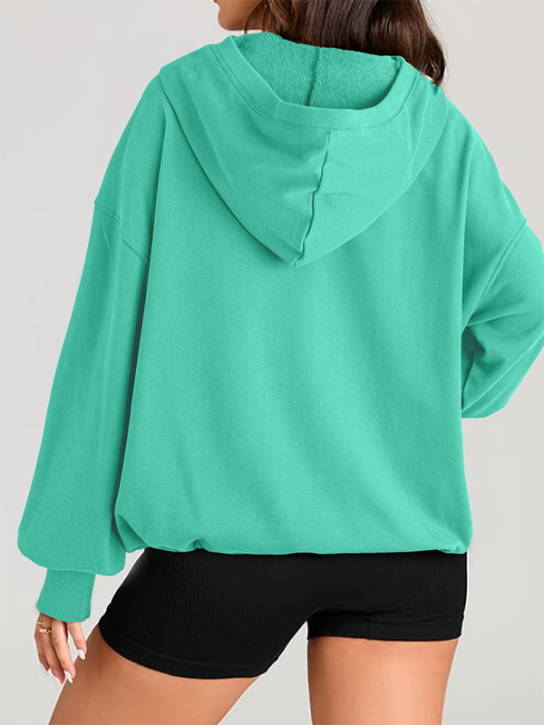 Sweat-shirt à capuche à manches longues pour femme, couleur unie, fermeture éclair 